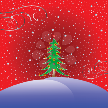 Royalty Free Clipart Image of a Christmas Greeting With a Tree and Snow